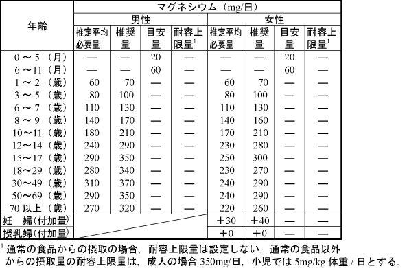 マグネシウム・一日の摂取量